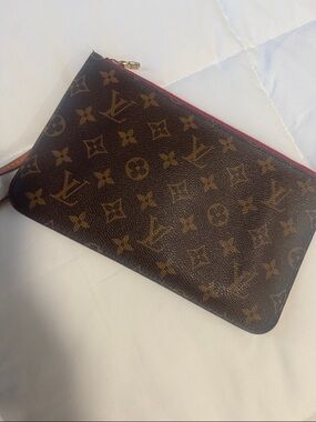Louis Vuitton Monogram Canvas Wristlet Pouch - Brown with Red Zip